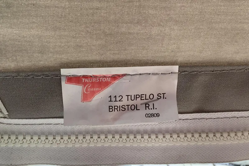 Slide: The Image of Label on sail with Thurston Canvas logo, Bristol, R.I. address, for 1994 Caliber Cutter Rig. - 29