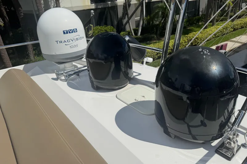 Slide: The Image of Satellite domes on a 2013 Prestige 550 S yacht deck. - 18