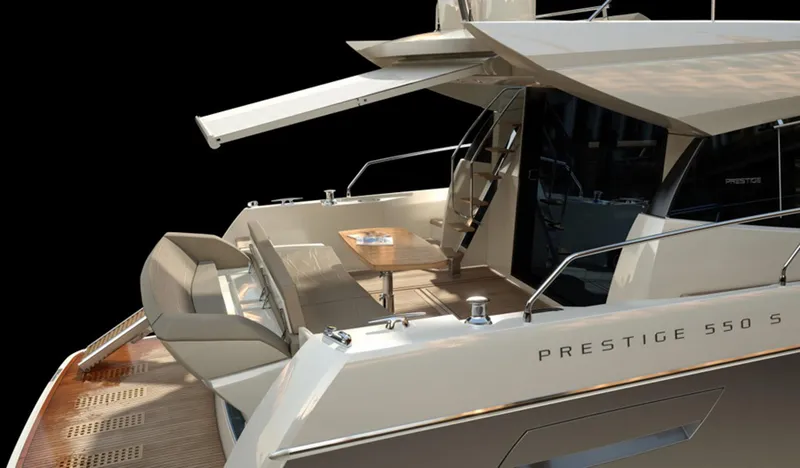 Slide: The Image of Manufacturer Provided Image: 2013 Prestige 550 S yacht with elegant outdoor seating and dining area. - 53