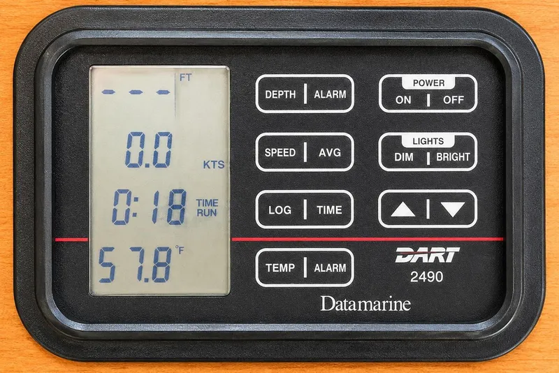 Slide: The Image of Datamarine DART 2490 display on 1989 Grand Banks 42 Classic yacht dashboard. - 22