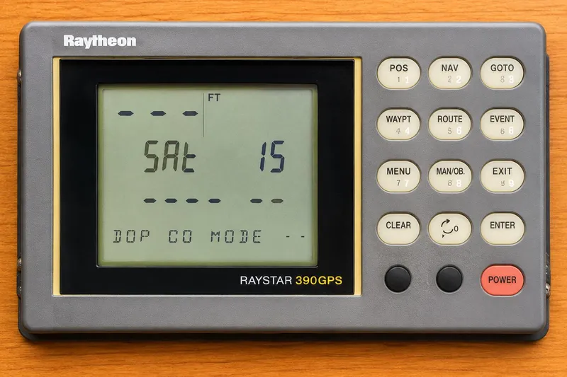 Slide: The Image of Raytheon Raystar 390 GPS device on Grand Banks 42 Classic, 1989 model. - 23