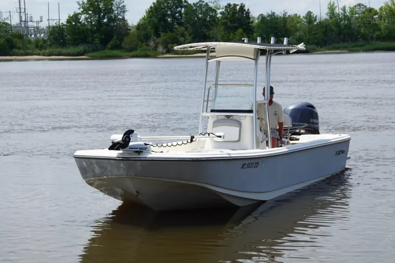 The Image of 2016 Sundance DX22 boat on calm river with lush green shoreline. - 1