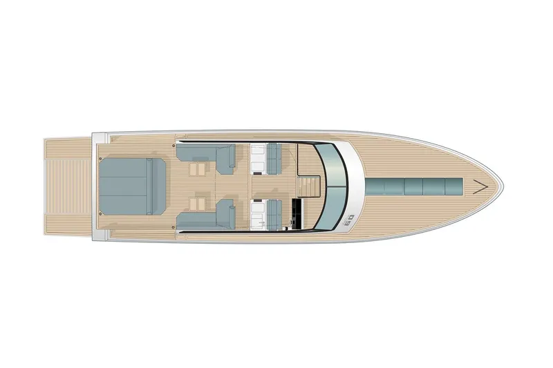 Slide: The Image of Manufacturer Provided Image: Top view of 2023 Delta Powerboats 60 Open model yacht layout. - 62