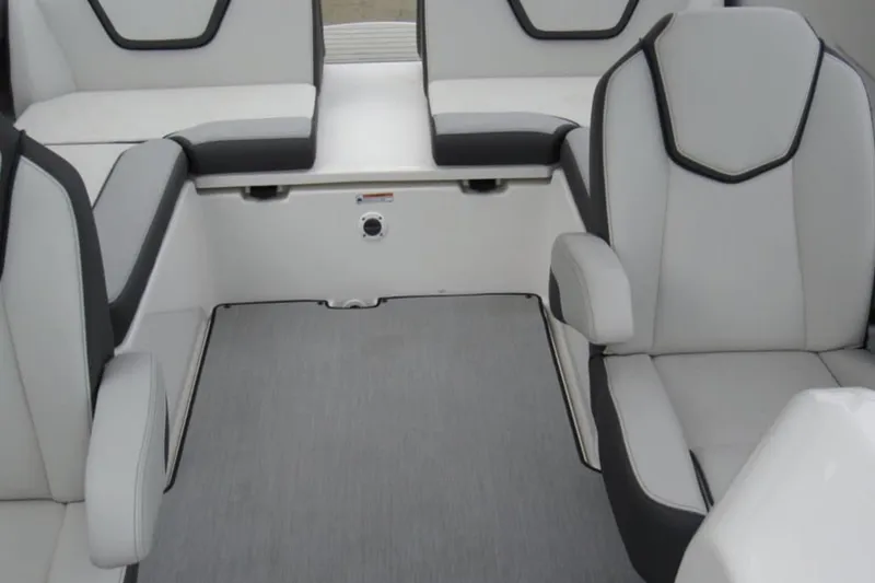 Slide: The Image of 2024 Yamaha Boats AR250 interior seating with modern design and comfortable upholstery. - 7