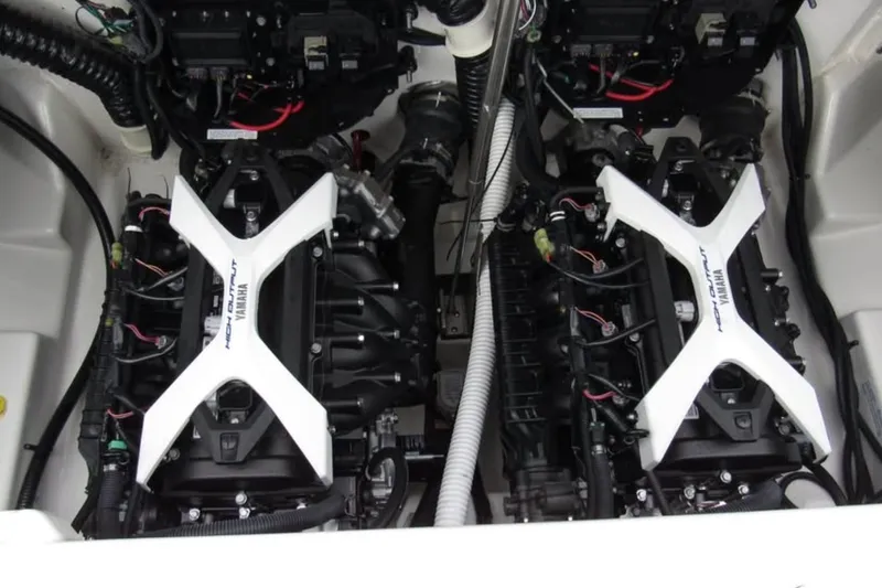 Slide: The Image of 2024 Yamaha Boats AR250 engine compartment showcasing dual high-output engines. - 8