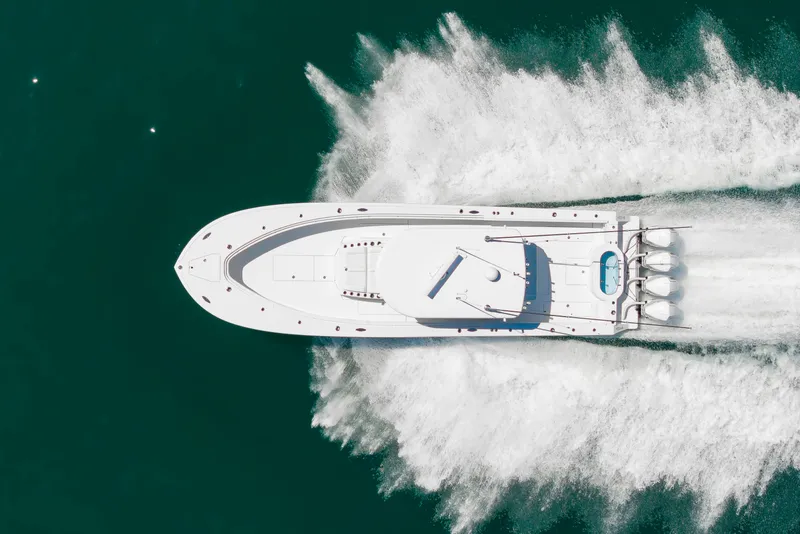Slide: The Image of Aerial view of Onslow Bay 41 boat on water, 2023 model. - 10