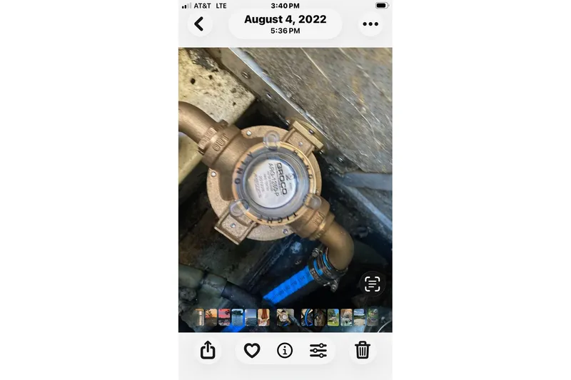 Slide: The Image of Bronze pump in a 1998 Pacific Seacraft Pilothouse 32 boat, dated August 4, 2022. - 47