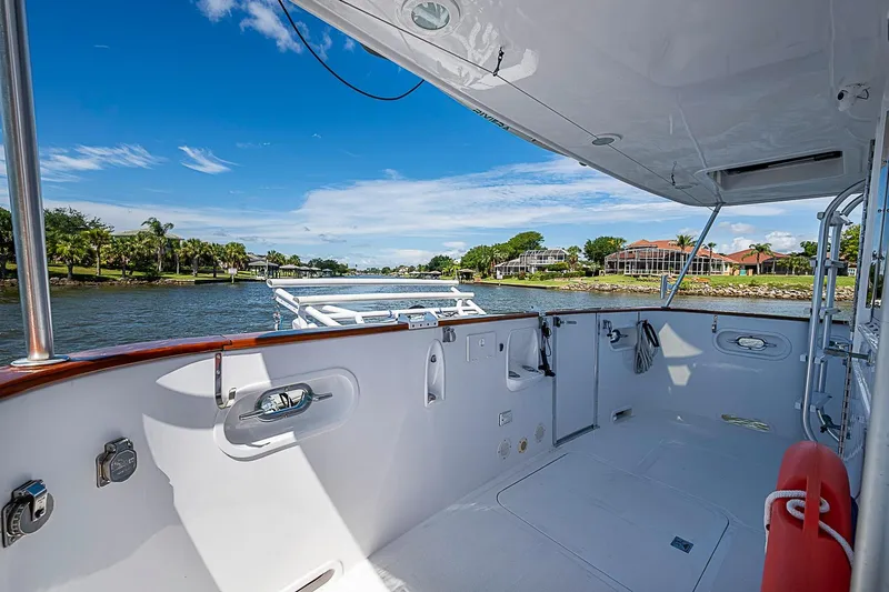 Slide: The Image of Magna Marine Nova Scotia 47 yacht deck, 2003 model, cruising on a scenic river. - 80