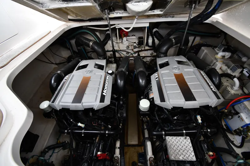 Slide: The Image of Engine room of a 2008 Sea Ray Sundancer 350 with twin Horizon engines. - 47