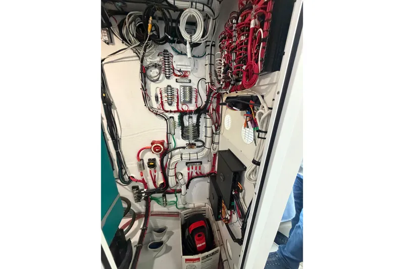 Slide: The Image of Electrical wiring system inside a 2018 H&H Marine Osmond Beal boat. - 69