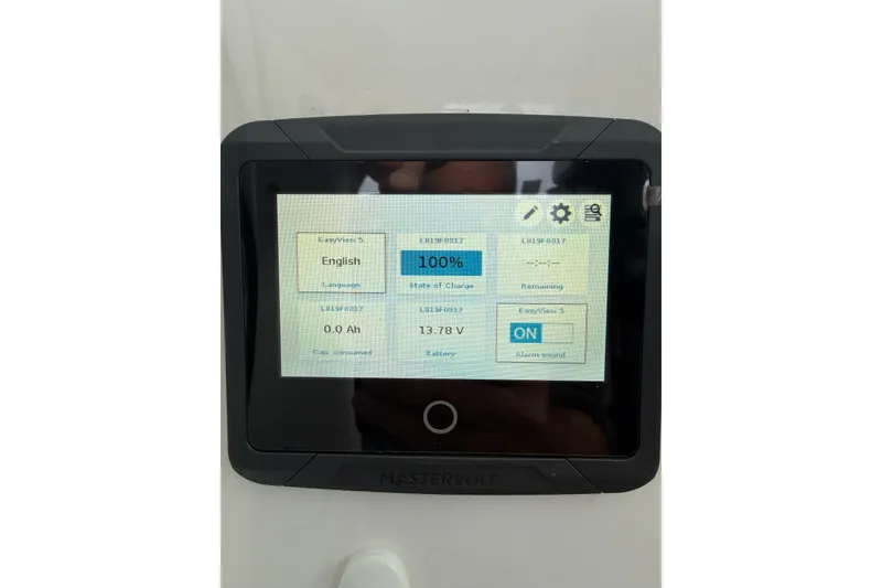 Slide: The Image of Mastervolt EasyView 5 display showing battery status on 2018 H&H Marine Osmond Beal. - 82