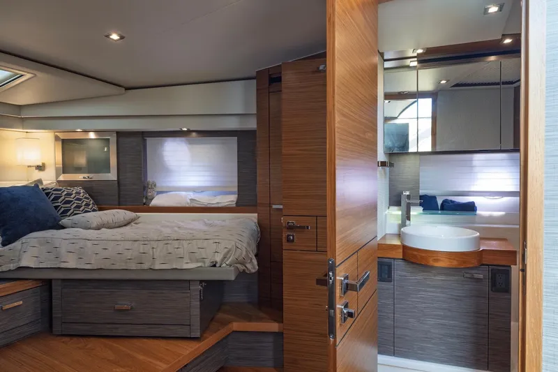 Slide: The Image of Luxurious interior of 2020 Tiara Yachts C53 Coupe with modern bedroom and bathroom design. - 78