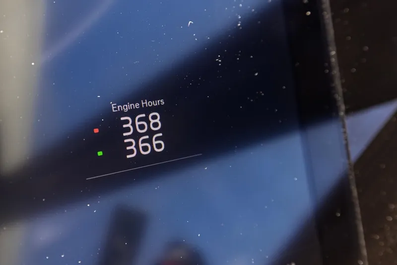 Slide: The Image of Display showing engine hours on 2020 Tiara Yachts C53 Coupe. - 98