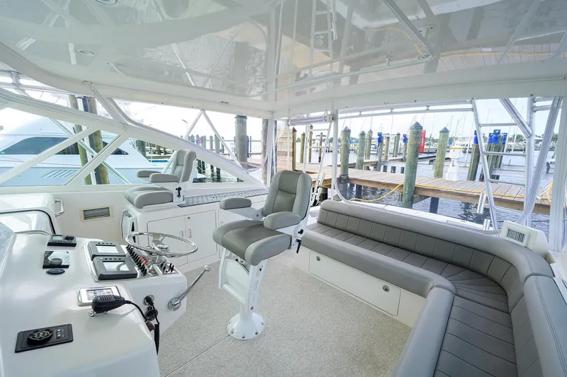 Slide: The Image of Interior of a 2005 Cabo Express yacht at the dock. - 19
