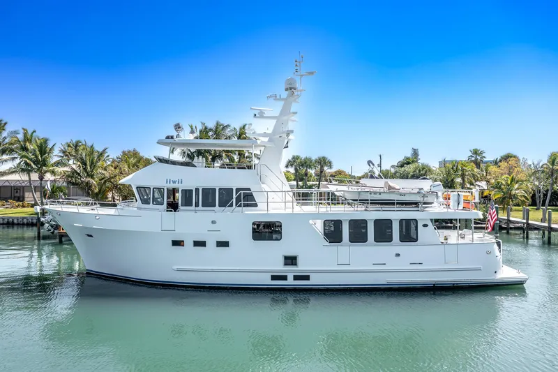 Slide: The Image of 2017 Northern Marine Expedition yacht docked in a tropical marina. - 2