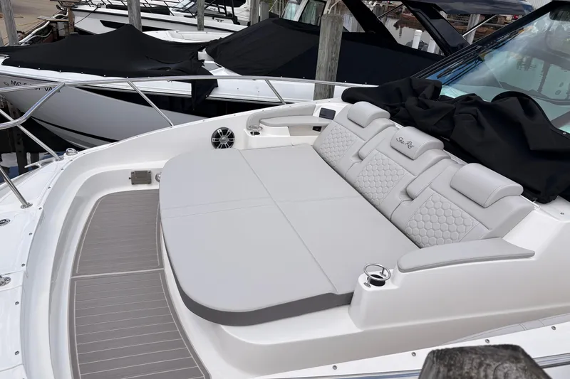 Slide: The Image of Luxurious seating on 2026 Sea Ray Sundancer 320 yacht at marina. - 4