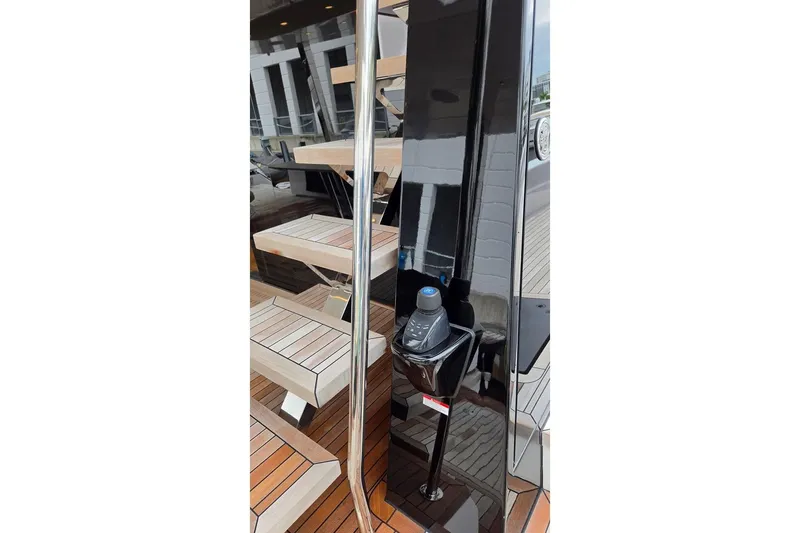 Slide: The Image of Modern yacht staircase with sleek design, featuring Moon 60 model, 2025. - 29