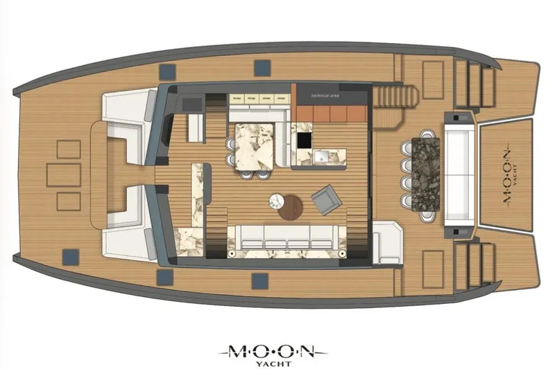 Slide: The Image of Floor plan of 2025 Moon 60 yacht, featuring spacious interior and modern design elements. - 38