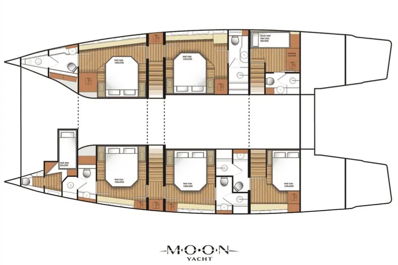 Slide: The Image of Floor plan of 2025 Moon 60 yacht, featuring spacious cabins and modern amenities. - 39