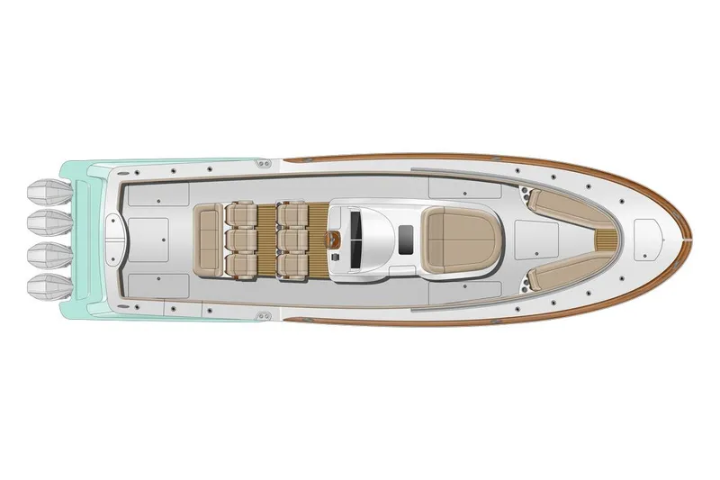 Slide: The Image of Manufacturer Provided Image: Top view of 2025 Mag Bay 43 CC boat layout with four engines. - 10
