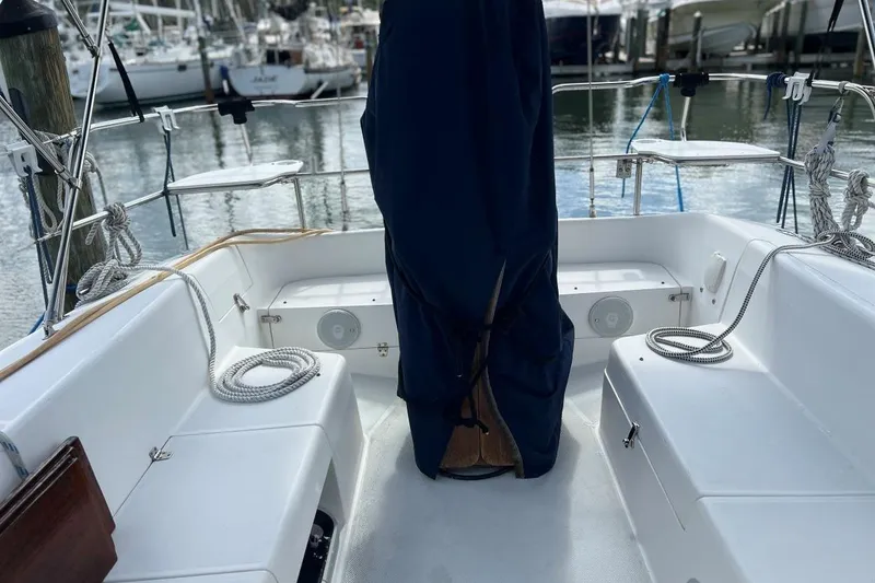 Slide: The Image of Cockpit of 2001 Catalina 34 MkII sailboat docked at marina. - 9