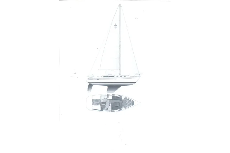 Slide: The Image of Side and top view of a 2001 Catalina 34 MkII sailboat design. - 1