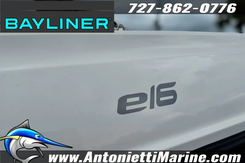 Slide: The Image of 2026 Bayliner Element E16 boat branding with contact details and logo. - 18