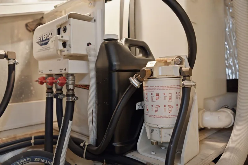Slide: The Image of Engine room of 2005 Carver 39 Motor Yacht with Reverso oil change system. - 54