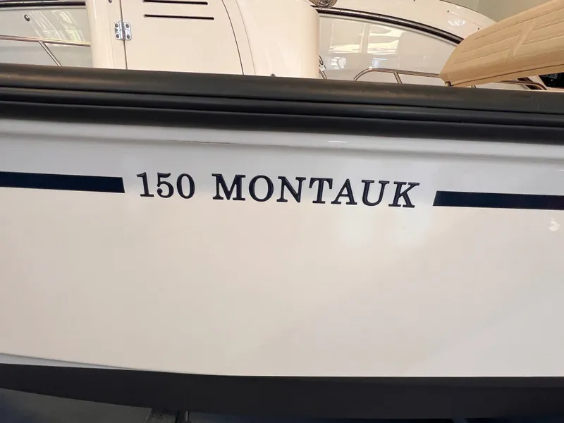 Slide: The Image of Close-up of Boston Whaler 150 Montauk 2023 boat hull. - 18