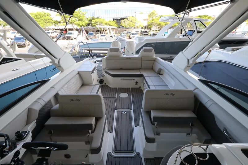 Slide: The Image of Interior view of a Sea Ray SDX 290 Outboard with sleek seating and modern design. - 33