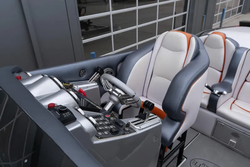 Slide: The Image of Cockpit of 2006 Cigarette 39' Top Gun Unlimited with modern controls and seating. - 29