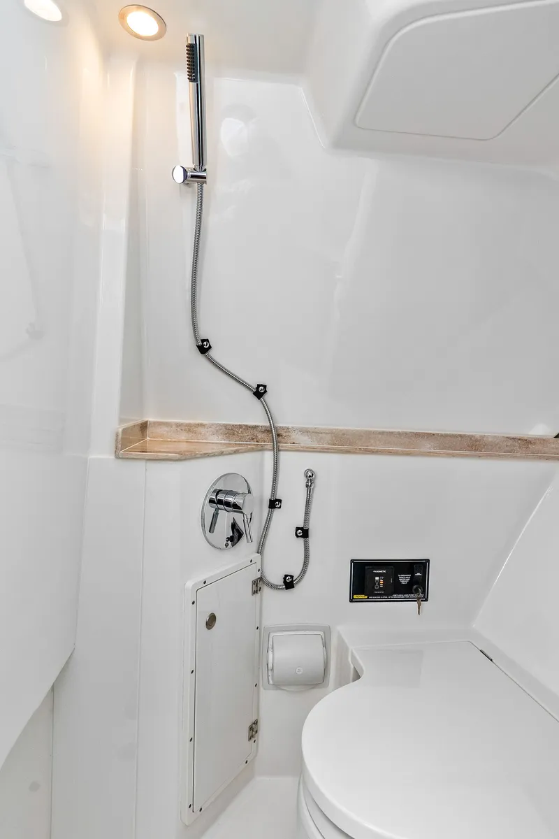 Slide: The Image of Interior of 2021 Pursuit DC 365 Dual Console with shower. - 25
