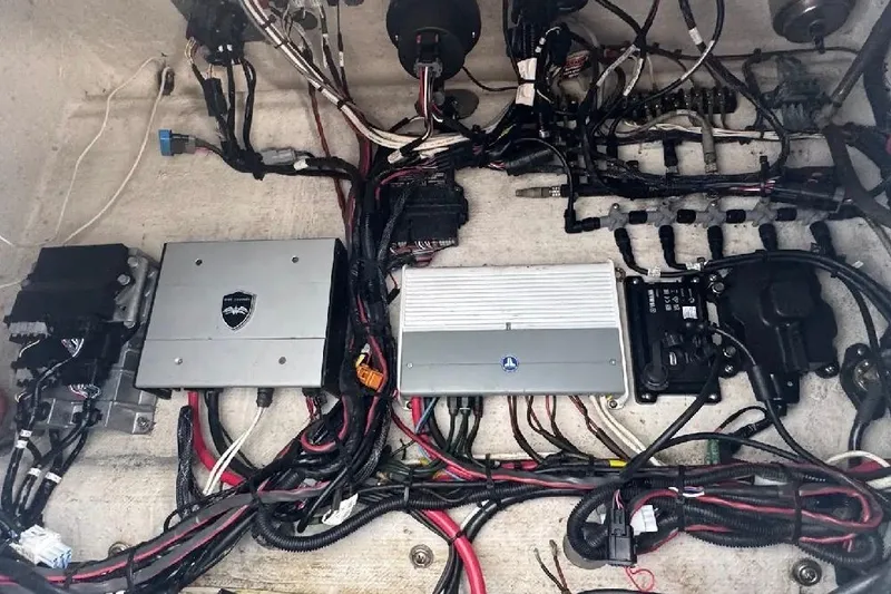 Slide: The Image of Electrical wiring and components inside a 2017 SeaHunter 35 Tournament boat. - 30