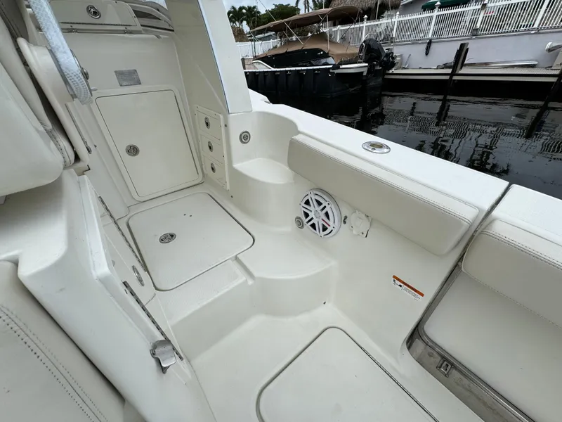 Slide: The Image of Interior of a 2010 Hydra-Sports 3500 VX boat at the dock. - 46
