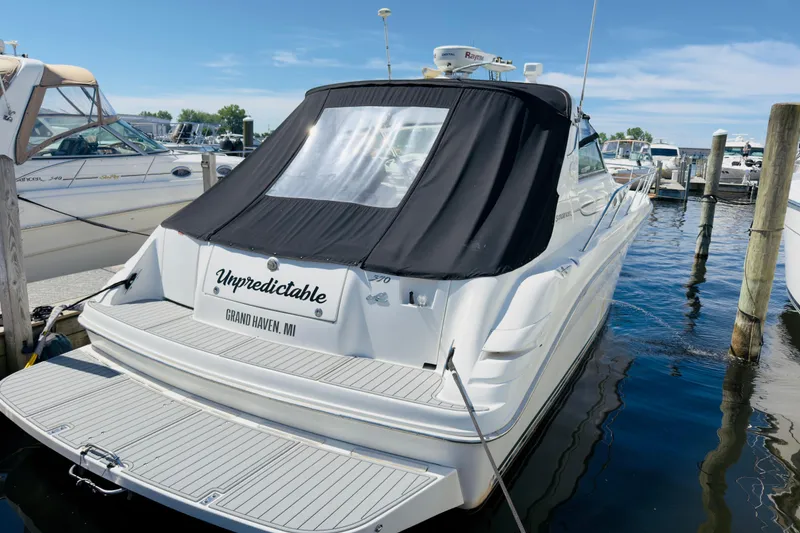 Slide: The Image of 1995 Sea Ray Sundancer 370 docked at marina, Grand Haven, MI. - 1