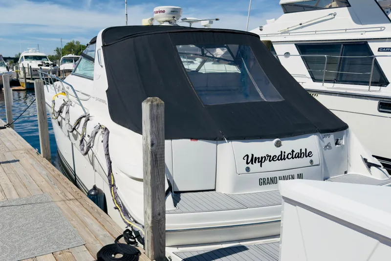 Slide: The Image of 1995 Sea Ray Sundancer 370 docked at marina, Grand Haven, MI. - 24