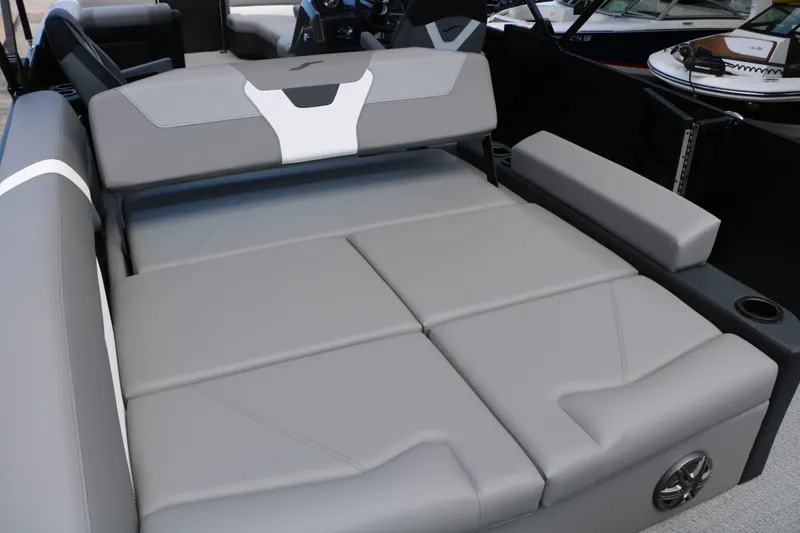 Slide: The Image of Luxurious gray seating in the 2026 Evotti 525 CS Tri Toon. - 49