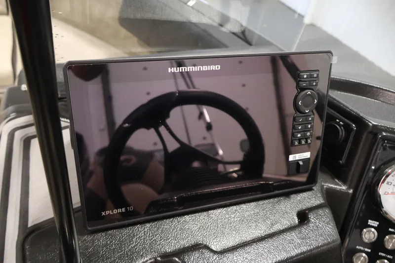Slide: The Image of Humminbird Xplore 10 fishfinder on 2026 Crestliner 2050 Sportfish boat dashboard. - 19