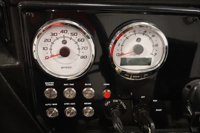Slide: The Image of Dashboard of 2026 Crestliner 2050 Sportfish boat with speedometer and RPM gauges. - 20