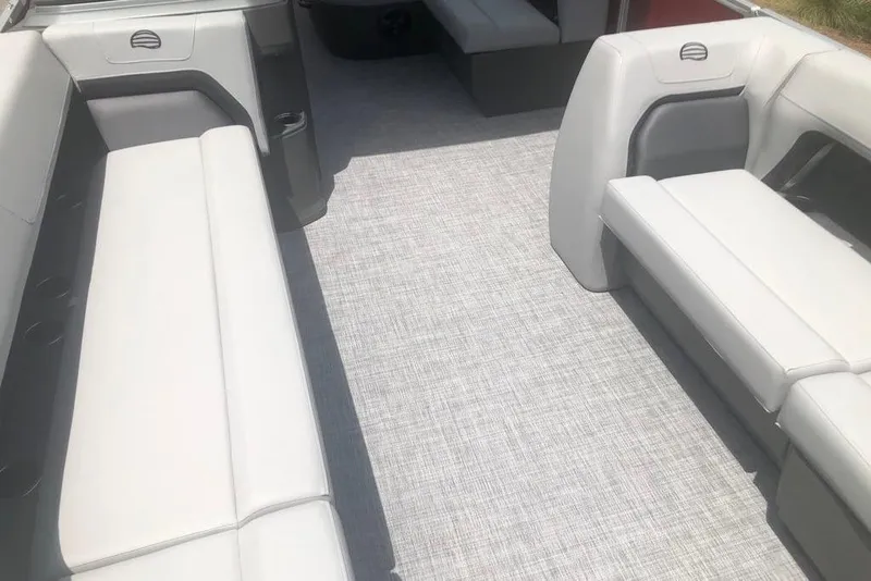 Slide: The Image of 2026 Sun Tracker Party Barge 18 DLX interior with spacious seating and modern design. - 5