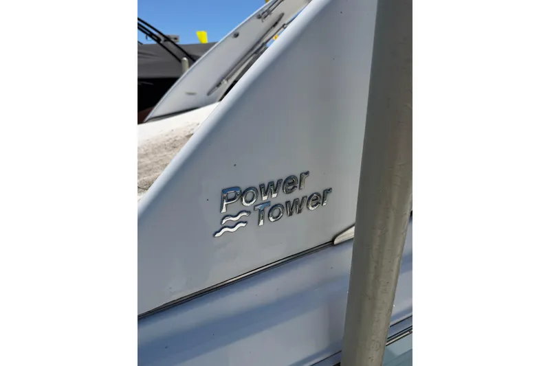 Slide: The Image of 2022 Regal 22 FasDeck boat with "Power Tower" feature, close-up view. - 18