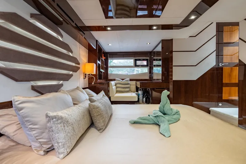 Slide: The Image of Luxurious interior of 2017 Galeon 550 Fly yacht with elegant bedroom design. - 53