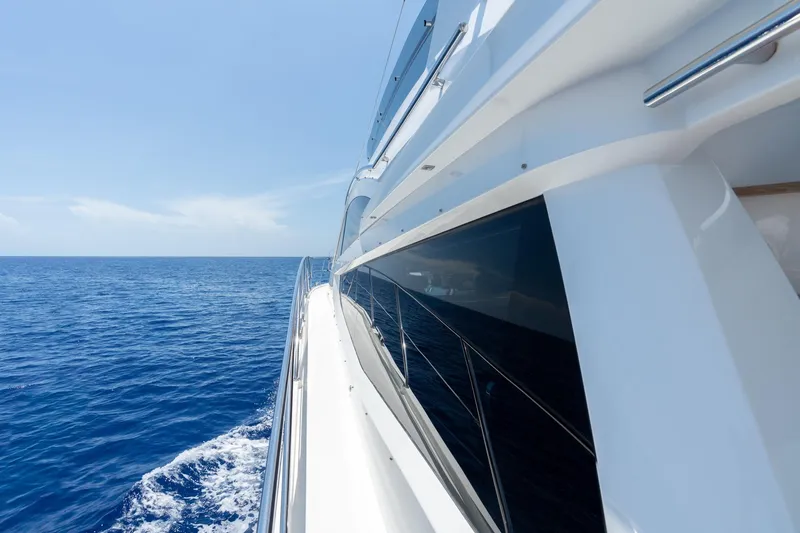 Slide: The Image of Side view of 2017 Galeon 550 Fly yacht cruising on open sea. - 13
