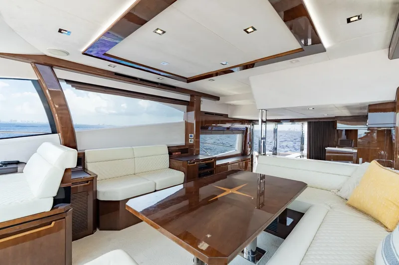 Slide: The Image of Luxurious interior of 2017 Galeon 550 Fly yacht with elegant seating and ocean view. - 27