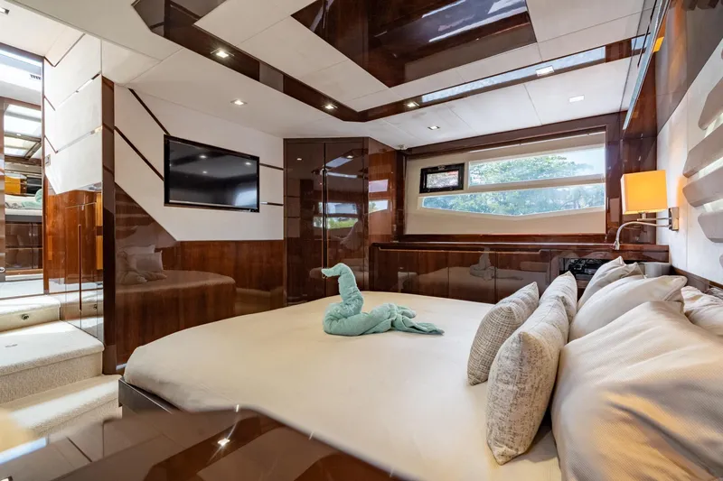 Slide: The Image of Luxurious interior of 2017 Galeon 550 Fly yacht with elegant wood finishes and modern amenities. - 47