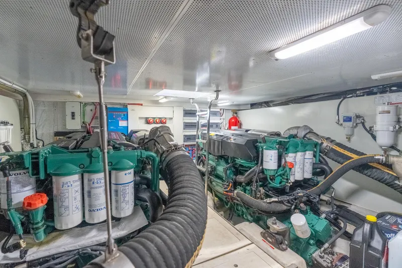 Slide: The Image of Engine room of 2017 Galeon 550 Fly yacht with Volvo engines and mechanical components. - 54