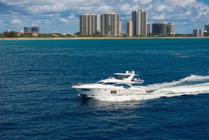 Slide: The Image of Luxury Azimut 70 yacht cruising near city skyline, 2011 model. - 135