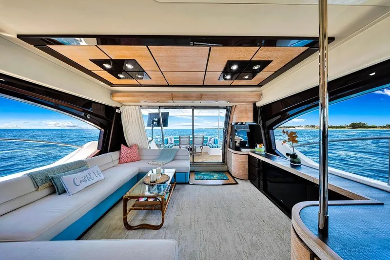 Slide: The Image of Luxurious interior of 2011 Azimut 70 yacht with ocean view and elegant furnishings. - 85