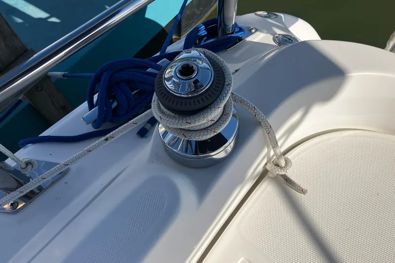 Slide: The Image of Winch and ropes on a 2005 Hunter 36 sailboat deck. - 27