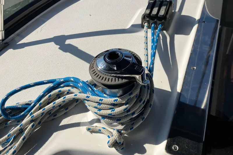 Slide: The Image of Winch and ropes on a 2005 Hunter 36 sailboat deck. - 23